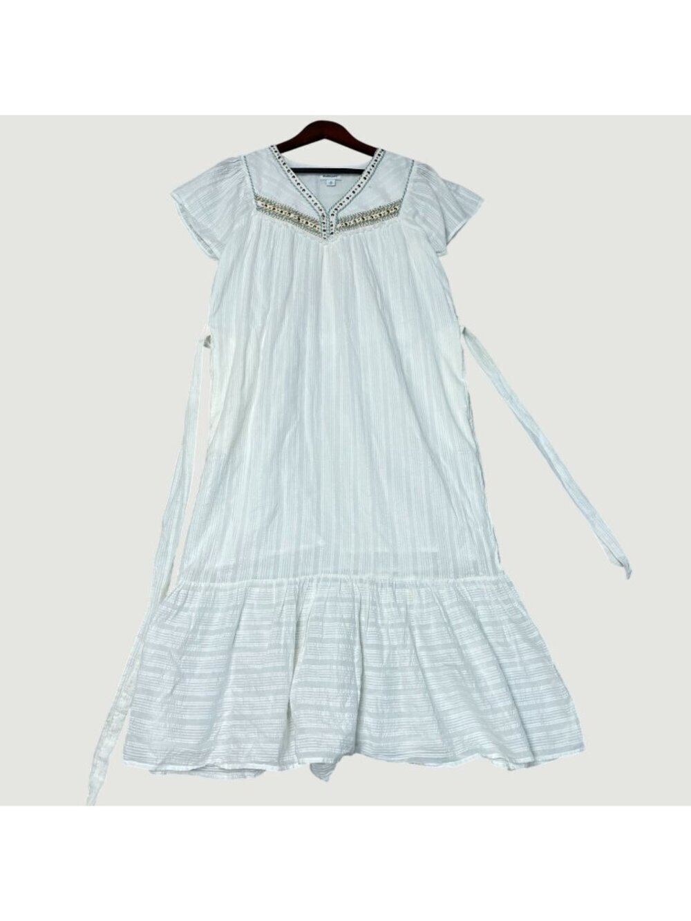 Studio Park Women's M White Cotton Beaded Embellished Midi Dress K1217